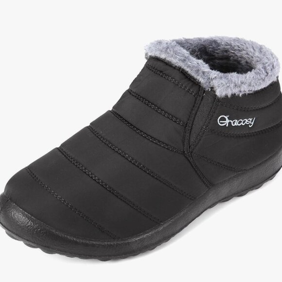 Gracosy Black slip on winter snow waterproof outdoor ankle boots  9.5 - Picture 1 of 8